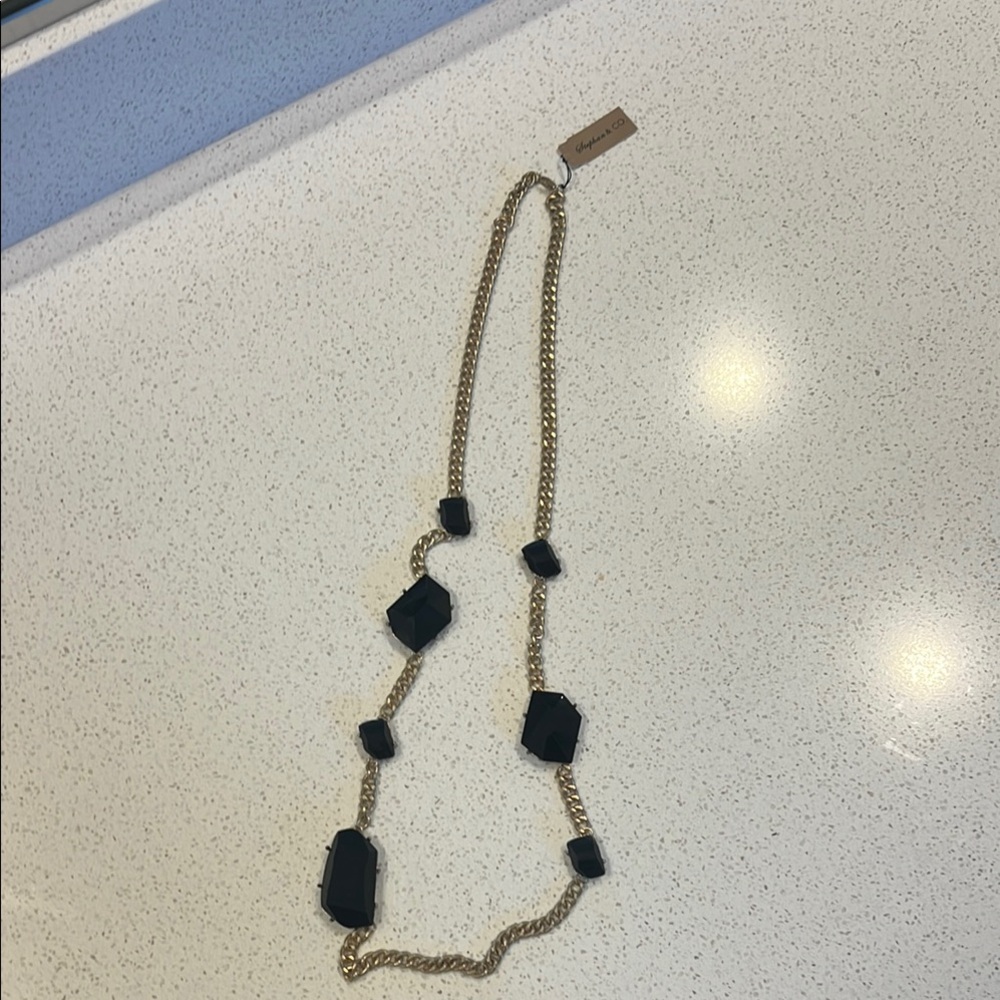 Black and Gold Geometric Necklace with Chain